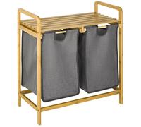 HomCom Panier à linge en bambou 2 paniers amovibles en non-tissé 63,5x33x73 cm gris foncé