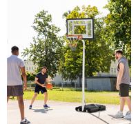 HOMCOM Panier Basket pour Adultes avec Panneau en PVC Réglable 210-260cm Roues Intégrées Blanc