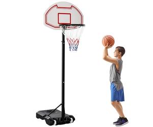 HOMCOM Panier de Basket-Ball sur Pied avec Poteau Panneau, Base de lestage sur roulettes Hauteur réglable 1,9-2,5 m Noir Blanc