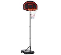 HOMCOM Panier de Basket Extérieur avec Poteau Panneau Noir Rouge | Base de Lestage sur Roulettes, Hauteur Réglable 2,1-2,6 m (panier)