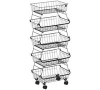 HOMCOM Panier de fruits et légumes avec roues, corbeille à fruits à 5 niveaux, support de rangement pour fruits avec roulettes, empilables, chariot de rangement pour cuisine en acier, 40 x 28 x 97 cm