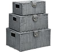 HOMCOM Panier de rangement en plastique, lot de 3 boîtes de rangement avec couvercle et boucles, boîtes de rangement pour chambre à coucher, salon, 18L, 12L, 7L, Gris