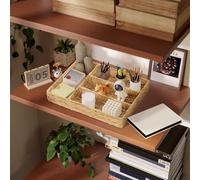 HOMCOM Panier de rangement tressé en jacinthe d'eau avec 4 compartiments, pour salle de bain, chambre à coucher, naturel