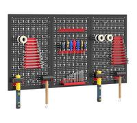 HOMCOM Panneau Perforé Mural 600 x 400 mm 3 Panneaux Perforés Noir et Rouge