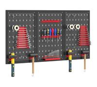 HOMCOM Panneau Perforé Mural 600 x 400 mm 3 Panneaux Perforés Noir et Rouge | Organiseur Garage En Acier, 38 Pièces, Crochets et Étagères de Rangement, pour Maison, Entrepôt, Magasin