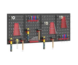 HOMCOM Panneau Perforé Mural 600 x 400 mm 4 Panneaux Perforés Noir et Rouge