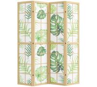 HOMCOM Paravent 4 pièces 160 x 170 cm Séparation de pièce Pliable Protection visuelle en bois de pin Cloison indépendante avec design de feuilles de palmier Séparation de pièce pour salon, chambre à