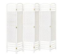 HOMCOM Paravent en Bois 242 x 170 cm séparateur de pièce Pliable 6 Panneaux cloison de séparation Chambre à Coucher Maison intérieur Blanc