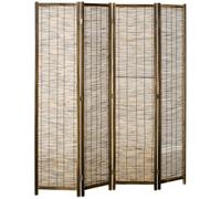 Paravent intérieur 4 panneaux pliables séparateur de pièce bois roseau Marron