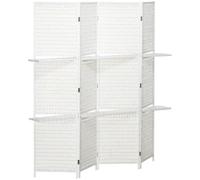 HOMCOM Paravent Intérieur 4 Panneaux 2 Étagères Pliables 181x180cm Blanc | Séparateur de Pièce, Bois de Pin, Bambou, Fibres de Papier Tressée