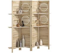 HOMCOM Paravent Intérieur 4 Panneaux 3 Étagères 160 x 170 cm Bois Naturel