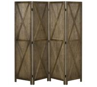 HOMCOM Paravent intérieur 4 Panneaux 182L x 170H cm Style campagnard Chic - séparateur de pièce avec croisillons - Bois de Paulownia Marron Gris