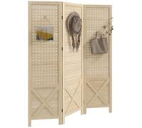 HOMCOM Paravent Intérieur en Bois, 3 Panneaux, 114 x 144,5 cm, Panneau Perforé, Séparateur de Pièce Pliable, Panneau Perforé pour Salon, Chambre à Coucher, Maison, Bois Naturel