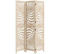 HOMCOM Paravent Interieur en Bois 3 Panneaux 120 x 170 cm Bois Naturel | Séparateur de Pièce Pliable et Portable, Motif de Feuille, Cloison de Séparation Amovible, pour Salon, Chambre à Coucher