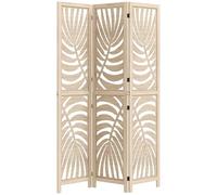 HOMCOM Paravent Interieur en Bois 3 Panneaux 120 x 170 cm séparateur de pièce Pliable et Portable, Motif de Feuille, cloison de séparation Amovible pour Salon Chambre à Coucher Maison, Bois Naturel