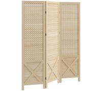 HOMCOM Paravent intérieur en bois 3 panneaux séparateur de pièce pliable panneau perforé 114 x 1,7 x 144,5 cm bois naturel