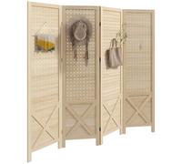 Paravent intérieur - HOMCOM - 4 panneaux - panneau perforé - pour salon, chambre maison - en bois - 152 x 144,5 cm - bois naturel