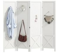 HOMCOM Paravent Intérieur en Bois, 4 Panneaux, 152 x 144,5 cm, Panneau Perforé, Séparateur de Pièce Pliable, Panneau Perforé pour Salon, Chambre à Coucher, Maison, Blanc