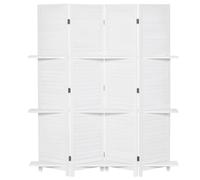Paravent intérieur - séparateur de pièce - HOMCOM - 4 panneaux pliable avec 3 étagères - bois - 160x170cm - blanc