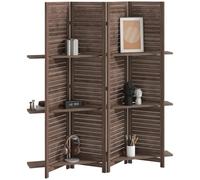 HOMCOM Paravent intérieur en Bois 4 Panneaux 160 x 170 cm, séparateur de pièce Pliable avec 3 étagères, cloison de séparation pour Salon, Chambre à Coucher, Maison, Noyer