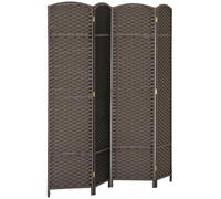 HOMCOM Paravent Interieur en Bois 4 Panneaux 160 x 170 cm séparateur de pièce Pliable avec Finition tissée, closion de séparation pour Salon, Chambre à Coucher, Maison, Marron
