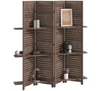 HOMCOM Paravent intérieur en Bois 4 Panneaux 160 x 170 cm, séparateur de pièce Pliable avec 3 étagères, cloison de séparation pour Salon, Chambre à Coucher, Maison, Noyer