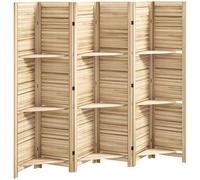 HOMCOM Paravent intérieur en bois 4 panneaux 160 x 170 cm, séparateur de pièce pliable 3 étagères, bois naturel effet brûlé
