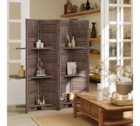 HOMCOM Paravent intérieur en bois 4 panneaux 160 x 170 cm, séparateur de pièce pliable avec 3 étagères, noyer