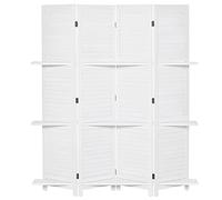 HOMCOM Paravent intérieur en Bois 4 Panneaux 160 x 170 cm, séparateur de pièce Pliable avec 3 étagères, cloison de séparation pour Salon, Chambre à Coucher, Maison, Blanc