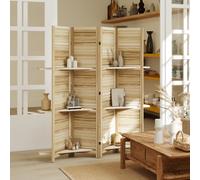 HOMCOM Paravent intérieur en bois 4 panneaux 160 x 170 cm, séparateur de pièce pliable avec 3 étagères, bois naturel