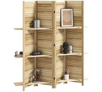 HOMCOM Paravent intérieur 4 Panneaux 162L x 170H cm 3 étagères Pliables séparateur de pièce Portes persiennes Bois de Paulownia Naturel