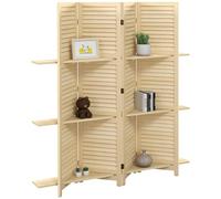 HOMCOM Paravent intérieur en Bois 4 Panneaux 160 x 170 cm, séparateur de pièce Pliable avec 3 étagères, cloison de séparation pour Salon, Chambre à Coucher, Maison, Naturel