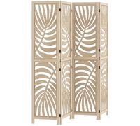 HOMCOM Paravent Interieur en Bois 4 Panneaux 160 x 170 cm séparateur de pièce Pliable et Portable, Motif de Feuille, cloison de séparation Amovible pour Salon Chambre à Coucher Maison, Bois Naturel