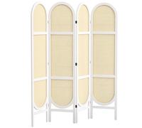 HOMCOM Paravent Interieur en Bois 4 Panneaux 170 x 160 cm séparateur de pièce Pliable et Portable, Motif tissé à la Main, cloison de séparation pour Salon Chambre à Coucher Maison, Blanc