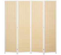 HOMCOM Paravent Interieur en Bois 4 Panneaux 180 x 180 cm Blanc Naturel | Séparateur de Pièce Pliable, Cloison de Séparation, pour Salon, Chambre à Coucher, Maison