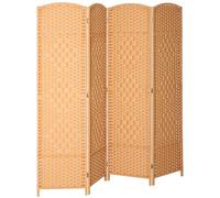 HOMCOM Paravent Intérieur en Bois 4 Panneaux 180 x 180 cm Brun Clair