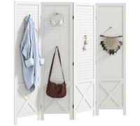 HOMCOM Paravent intérieur en bois 4 panneaux séparateur de pièce pliable panneau perforé 152 x 1,7 x 144,5 cm blanc