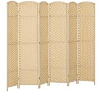 HOMCOM Paravent Interieur en Bois 6 Panneaux 240 x 170 cm séparateur de pièce Pliable avec Finition tissée, closion de séparation pour Salon, Chambre à Coucher, Maison, Beige