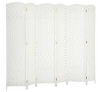 HOMCOM Paravent Interieur en Bois 6 Panneaux 240 x 170 cm séparateur de pièce Pliable avec Finition tissée, closion de séparation pour Salon, Chambre à Coucher, Maison, Blanc