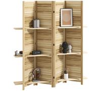HOMCOM Paravent intérieur pliable en bois 4 panneaux 160 x 170 cm, séparateur de pièce avec 3 étagères, cloison de séparation pour salon, chambre et maison jaune clair