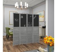 HOMCOM Paravent Séparateur d'Ambiances Pliable en 4 Panneaux en Bois avec Ardoises pour Chambre à Coucher 162x172 cm Gris