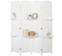 HOMCOM Paravent Séparateur de Pièce 4 Panneaux Pliable 160 x170 cm Blanc | 2 Étagères, Pliable, Intérieur, Bureau, Salon, Chambre