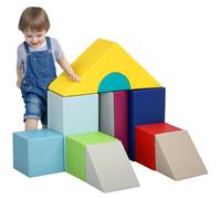 HOMCOM Parcours motricité bébé 11PCS, Module motricité bébé en Mousse EPE avec Housse en revêtement synthétique, Blocs Mousse de Construction, Jouets éducatifs pour Enfants de 1-3 Ans, Multicolore