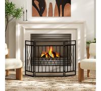 HOMCOM Grille de Protection pour cheminée - Pare-feu Large pour cheminée ou poêle - Pare-étincelles - barrière de sécurité - 3 Volets Pliables - métal Noir