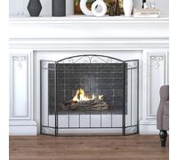 HOMCOM Grille de Protection pour cheminée - Pare-feu Large pour cheminée ou poêle - Pare-étincelles - barrière de sécurité - 3 Volets Pliables - Acier métal Noir