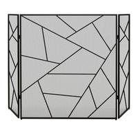 HOMCOM Pare feu cheminée Pliable 3 Panneaux, Pare-étincelles cheminée, Grille de Protection cheminée en Maille d'acier avec décor géométrique et Pieds antidérapants, 135l x 1,2P x 85H cm, Noir