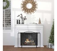 HOMCOM Pare-feu pour cheminée ou poêle - Pare-étincelles 3 Volets Pliables - dim. 128l x 2P x 76,5H cm - Acier métal Noir