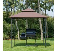 HOMCOM Pavillon abri tonnelle de Jardin pour Barbecue Double Toit 2 tablettes incluses Tissu Polyester Acier 2,45 x 1,48 x 2,55 m Chocolat
