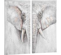 HOMCOM Peintures murales Set de 2 décorations murales Canvas Art mural 'Eléphant' Salle familiale Art de salon Toile de pin 120 x 60 x 2,8 cm
