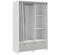 HOMCOM Armoire penderie, Dressing avec Rideau, Armoire Chambre vêtement, Garde-Robe avec Tringle, 3 Compartiments et 3 tiroirs en Tissu Amovibles - 105 x 48 x 160 cm, Blanc